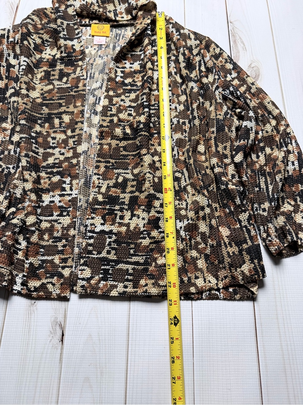 Ruby Rd. Brown Cream Multi-Color Open Knit Cardigan - Picture 2 of 8
